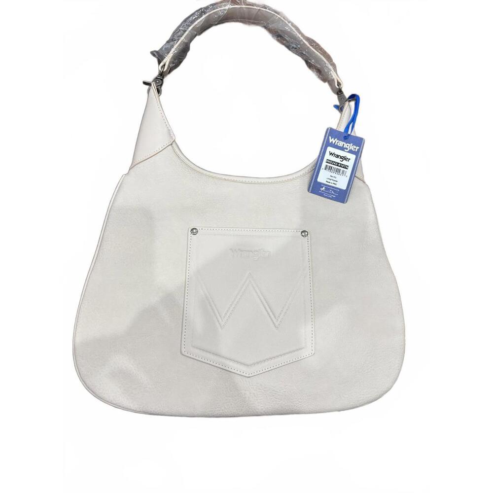 Wrangler White Leather Shoulder Bag with Embossed Logo